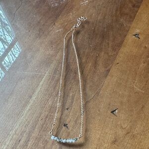 Delicate Gold Bar Necklace with light grey and white beads Accent Beads.